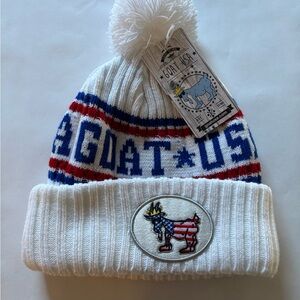 GOAT USA White Beanie with Red and Blue Accents